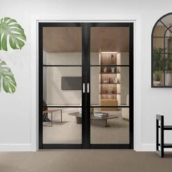 Internal Primed Industrial 2.0 Lifestyle 3 Light Clear Glass Door Pair Door (121323)