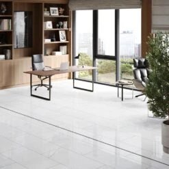 White Marble - Lustre Stone 8mm High Gloss Laminate Flooring (122548)