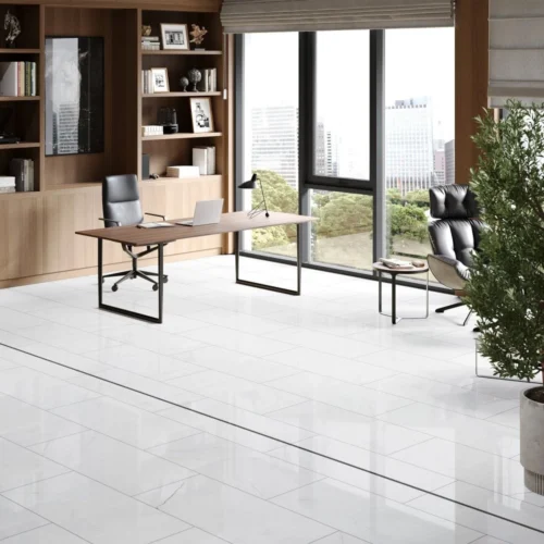 White Marble - Lustre Stone 8mm High Gloss Laminate Flooring (122548)
