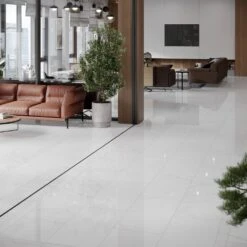 White Marble - Lustre Stone 8mm High Gloss Laminate Flooring (122548) -Oak Door Store 1744894814 53717000