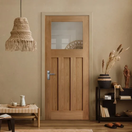 Oak Internal Unfinished 1930's DX 3 Panel 1 Light Clear Glass Made-to-Measure Door (120455)