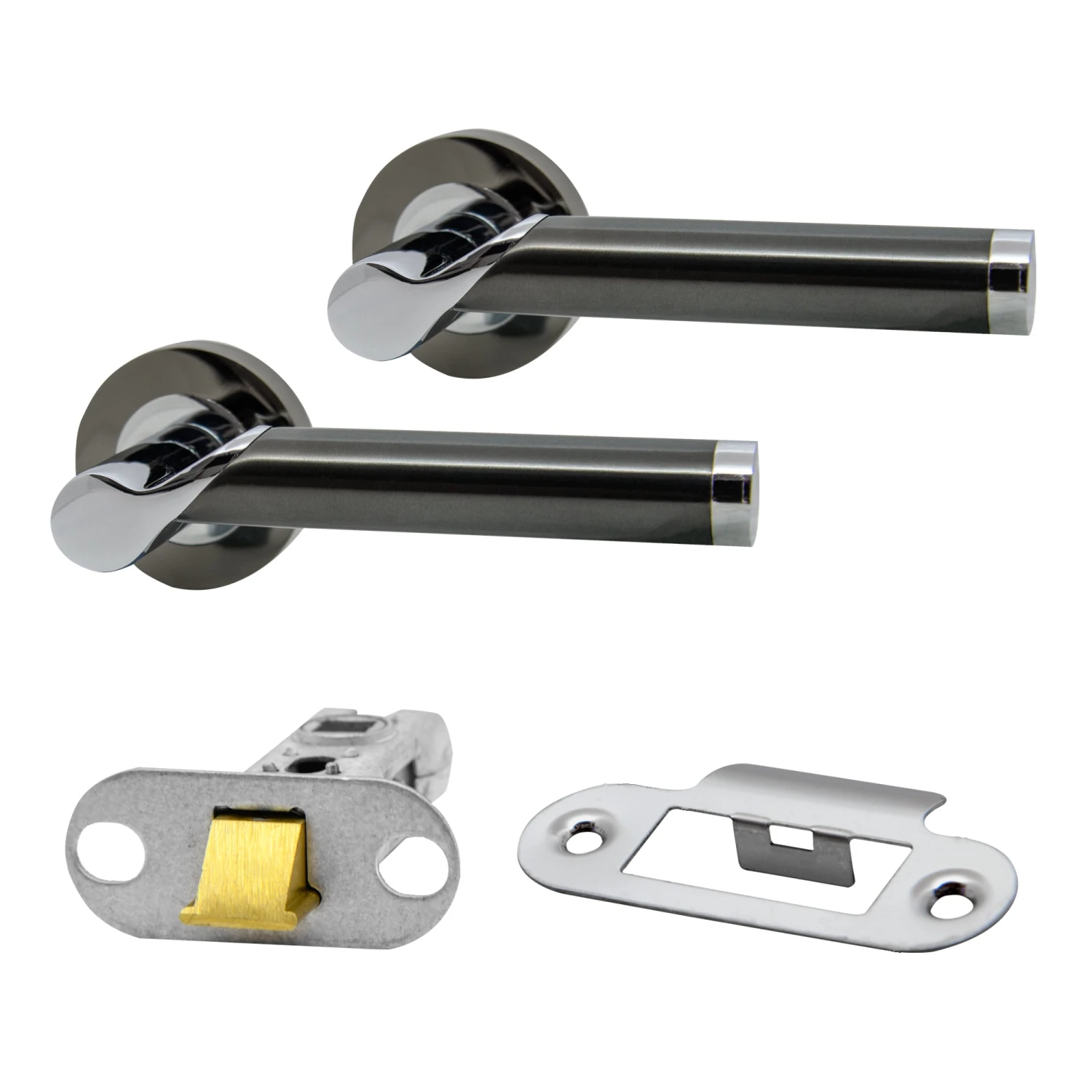 Premium Enterprise Lever On Radius Corner Rose Handle Set - Two-Tone Chrome (124367) 1 Premium Enterprise Lever On Radius Corner Rose Handle Set - Two-Tone Chrome (124367)