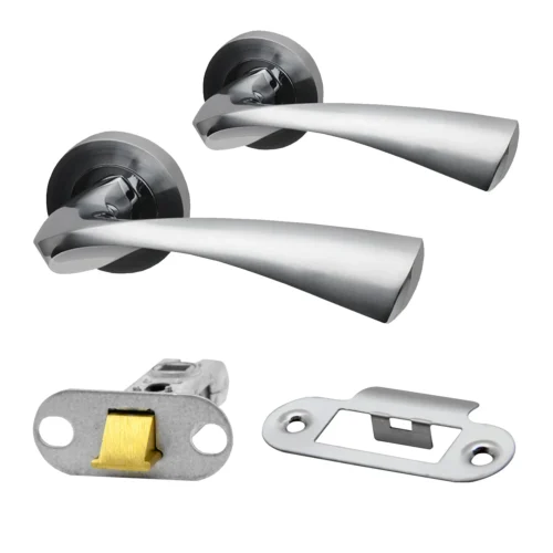 Premium Truro Lever On Radius Corner Rose Handle Set - Two-Tone Chrome (124364)