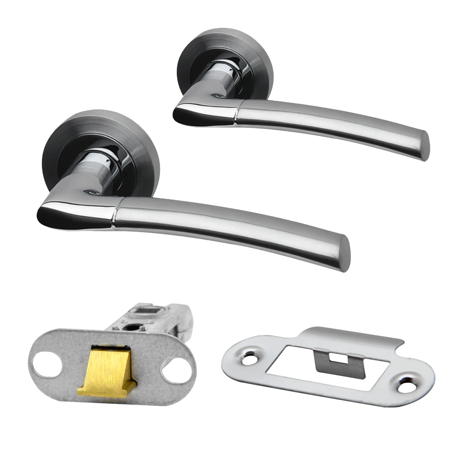 Premium Falcon Lever On Radius Corner Rose Handle Set - Two-Tone Chrome (124363) 1 Premium Falcon Lever On Radius Corner Rose Handle Set - Two-Tone Chrome (124363)