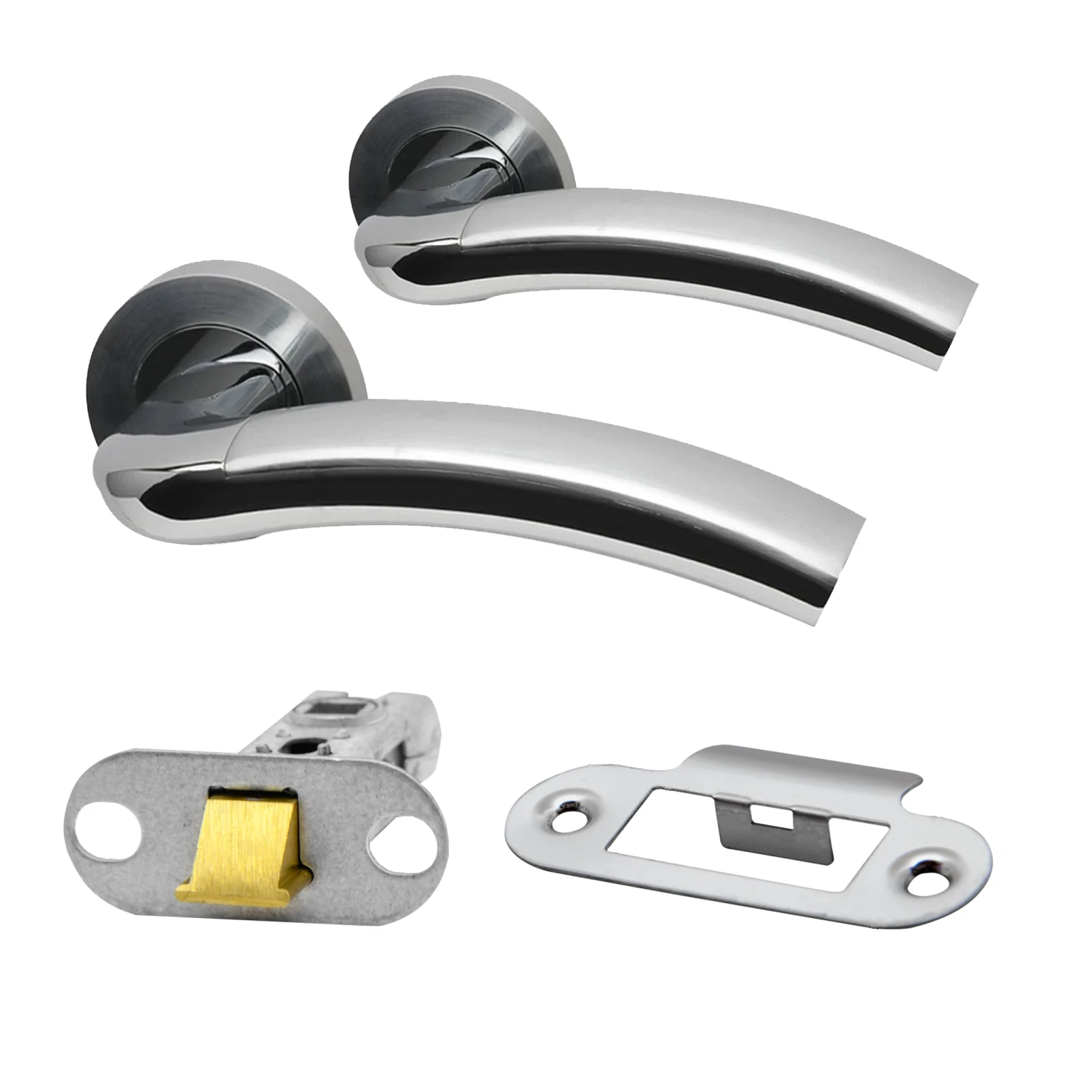 Premium Fire Rated Jade Lever On Radius Corner Rose Fire Rated Latch Handle Set - Two-Tone Chrome (124372) 1 Premium Fire Rated Jade Lever On Radius Corner Rose Fire Rated Latch Handle Set - Two-Tone Chrome (124372)