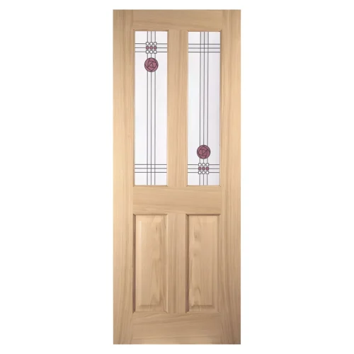 Oak Internal Fully Finished Mackintosh 2 Light Clear And Stained Glass Door (LIBMACK2L) -Oak Door Store LS 121672 IMACK2L