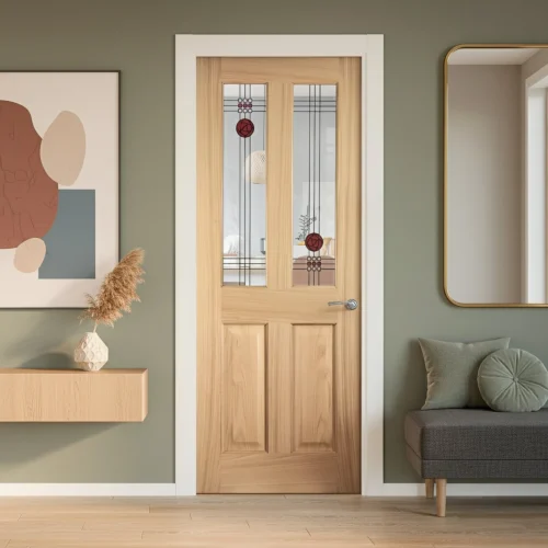 Oak Internal Fully Finished Mackintosh 2 Light Clear And Stained Glass Door (LIBMACK2L)