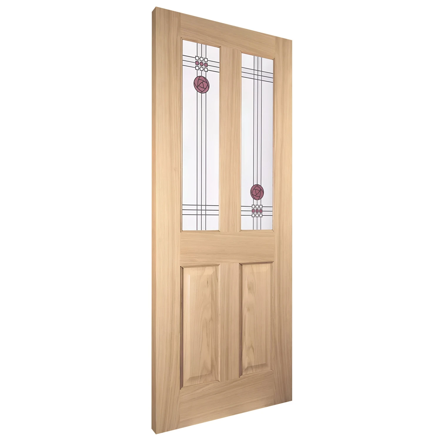 Oak Internal Fully Finished Mackintosh 2 Light Clear And Stained Glass Door (LIBMACK2L) 2 Oak Internal Fully Finished Mackintosh 2 Light Clear And Stained Glass Door (LIBMACK2L) - Image 2