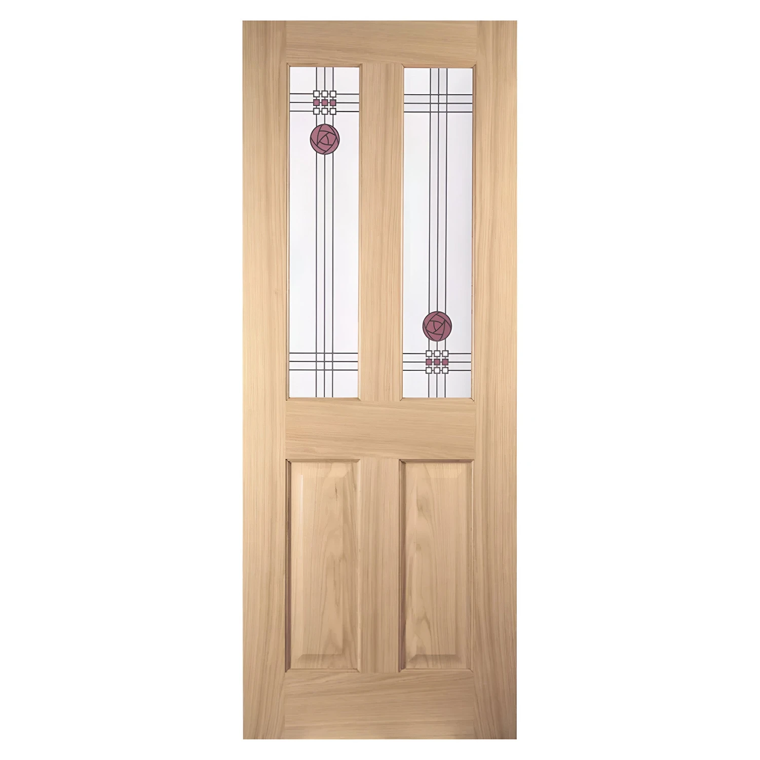Oak Internal Fully Finished Mackintosh 2 Light Clear And Stained Glass Door (LIBMACK2L) 3 Oak Internal Fully Finished Mackintosh 2 Light Clear And Stained Glass Door (LIBMACK2L) - Image 3