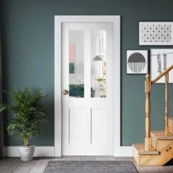 White Internal Primed Flat Victorian Shaker 2 Panel 2 Light Clear Glass FD30 Fire Door (122087)