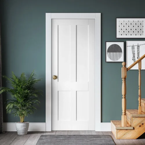White Internal Primed Flat Victorian Shaker 4 Panel FD30 Fire Door (51786)
