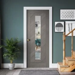 Light Grey Internal Fully Finished Endure Laminate Stockholm Clear Glass Door (122011)