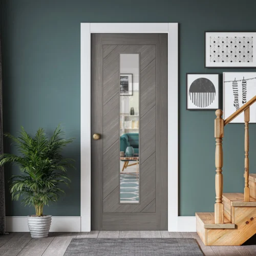 Light Grey Internal Fully Finished Endure Laminate Stockholm Clear Glass Door (122011)