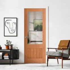 Oak Internal Fully Finished Farley 1 Panel 1 Light Clear Glass FD30 Fire Door (121950)