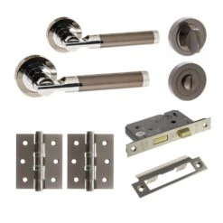 Status Dakota Round Lever Bathroom Door Handle Set - Black Nickel & Polished Chrome (290620)