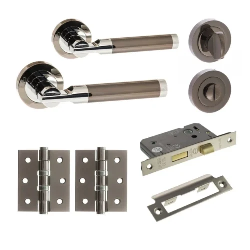 Status Dakota Round Lever Bathroom Door Handle Set - Black Nickel & Polished Chrome (290620)