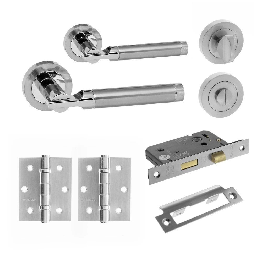 Status Dakota Round Lever Bathroom Door Handle Set - Satin Chrome & Polished Chrome (290621) 1 Status Dakota Round Lever Bathroom Door Handle Set - Satin Chrome & Polished Chrome (290621)