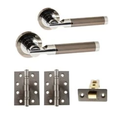 Status Dakota Round Lever CE13 Fire Door Handle Set - Black Nickel & Polished Chrome (290563)